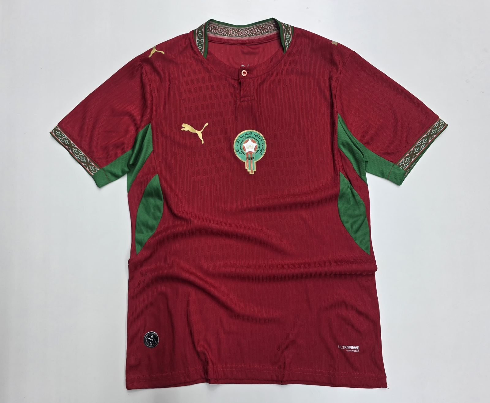Morocco Red Football Jersey with Green Trim